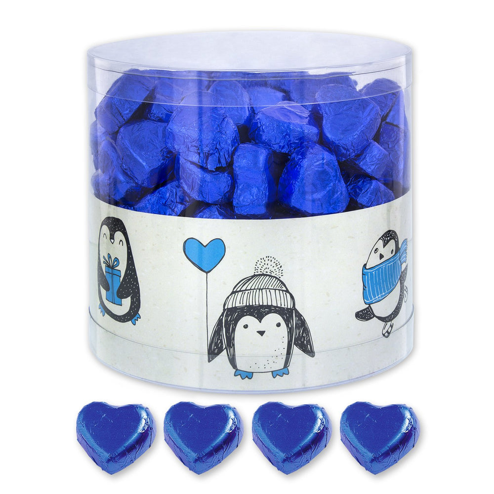 Günthart 150 modrých čokoládových srdcí s nugátovou náplní | Tučňáci s nugátovým krémem | Blue Chocolate Penguin Hearts | Soutěž | Modré čokoládové srdce | Tučňák (1,2 kg)