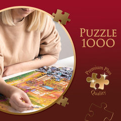 Trefl Premium plus Quality - Puzzle Tea Time: Houses Stoney Lane - 1000 dílků, Série nostalgických malovaných obrázků, Ideální sladění dílků, Pro dospělé a děti od 12 let Puzzle Naty Shop