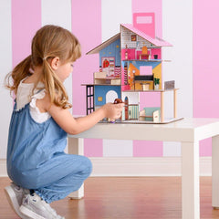Olivia'S Little World 360 Casă de păpuși din lemn pentru copii Păpuși de 3,5" și 12 accesorii Multicolor TD-13260C Casute de papusi Naty Shop