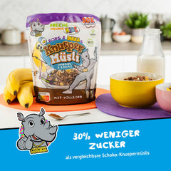 FRECHE FREUNDE KIDS, Bobs & DIKKAs Křupavé banánové kakaové müsli, křupavé čokoládové müsli pro děti, nízký obsah cukru, bez přísad, 100% vegan, 6 kusů (6 x 280 g)