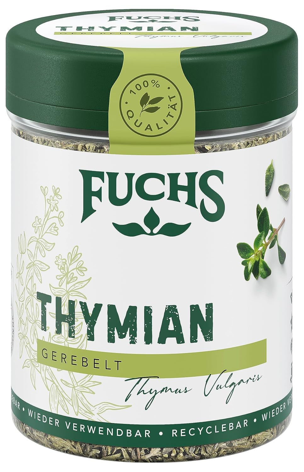 Fuchs Gewürze - Tymián gerebelt - Středomořská Kräuternote für Feta, Gemüse und Fleischgerichte - přírodní ingredience - 20 g v wiederverwendbarer, recyclebarer Dávka