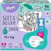 Plenky Bella Baby Happy Premium, velikost 6, Junior Extra, 15+ kg, 96 kusů, pečeť DERMATEST a OEKO-TEX, Jednorázové dětské plenky