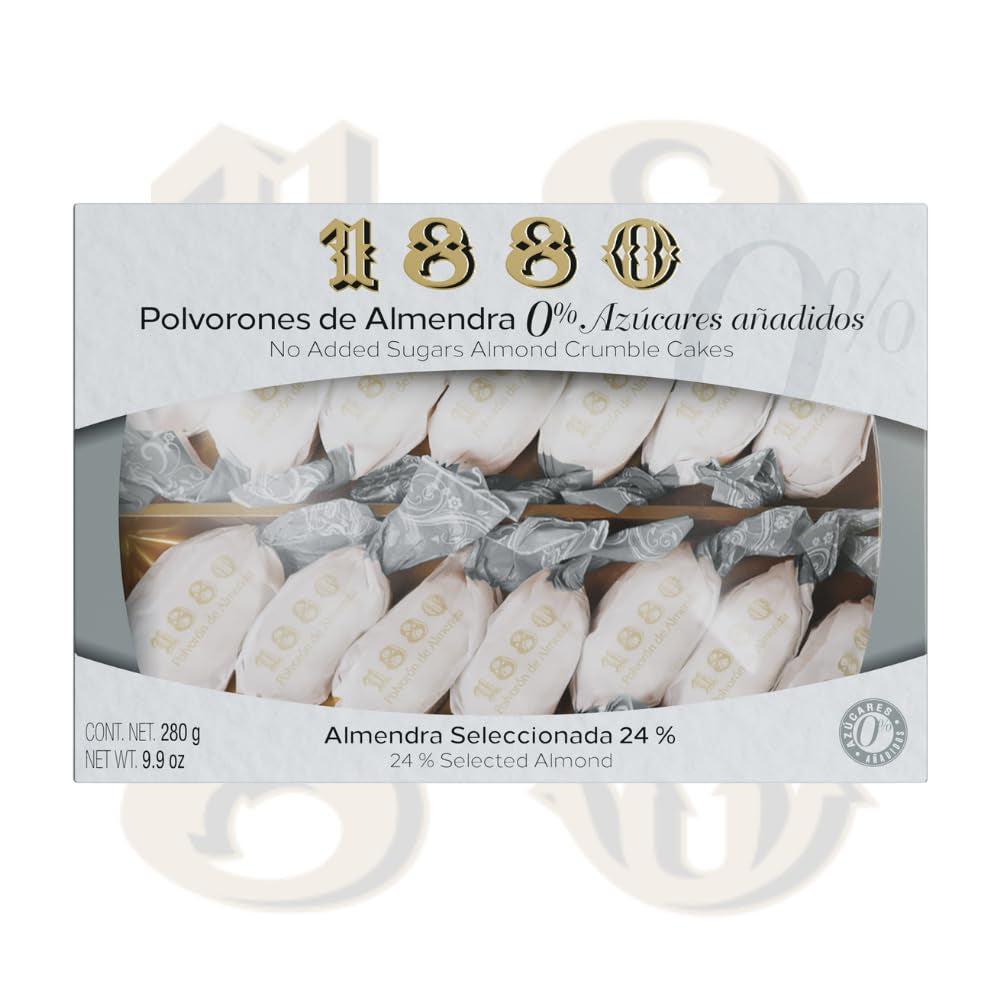 – Polvorones artizanale, 0% zahăr adăugat, Calitate superioară, Aluat tipic de Crăciun, Rețetă artizanală, Ambalat individual, 280 grame