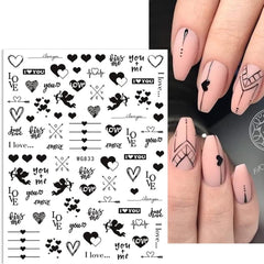 8 Blatt Nagelsticker Valentinstag Nagelaufkleber Selbstklebend Liebhaber Des Schwarzen Herzens Nail Art Sticker Dekoration Nageldesign Zubehör