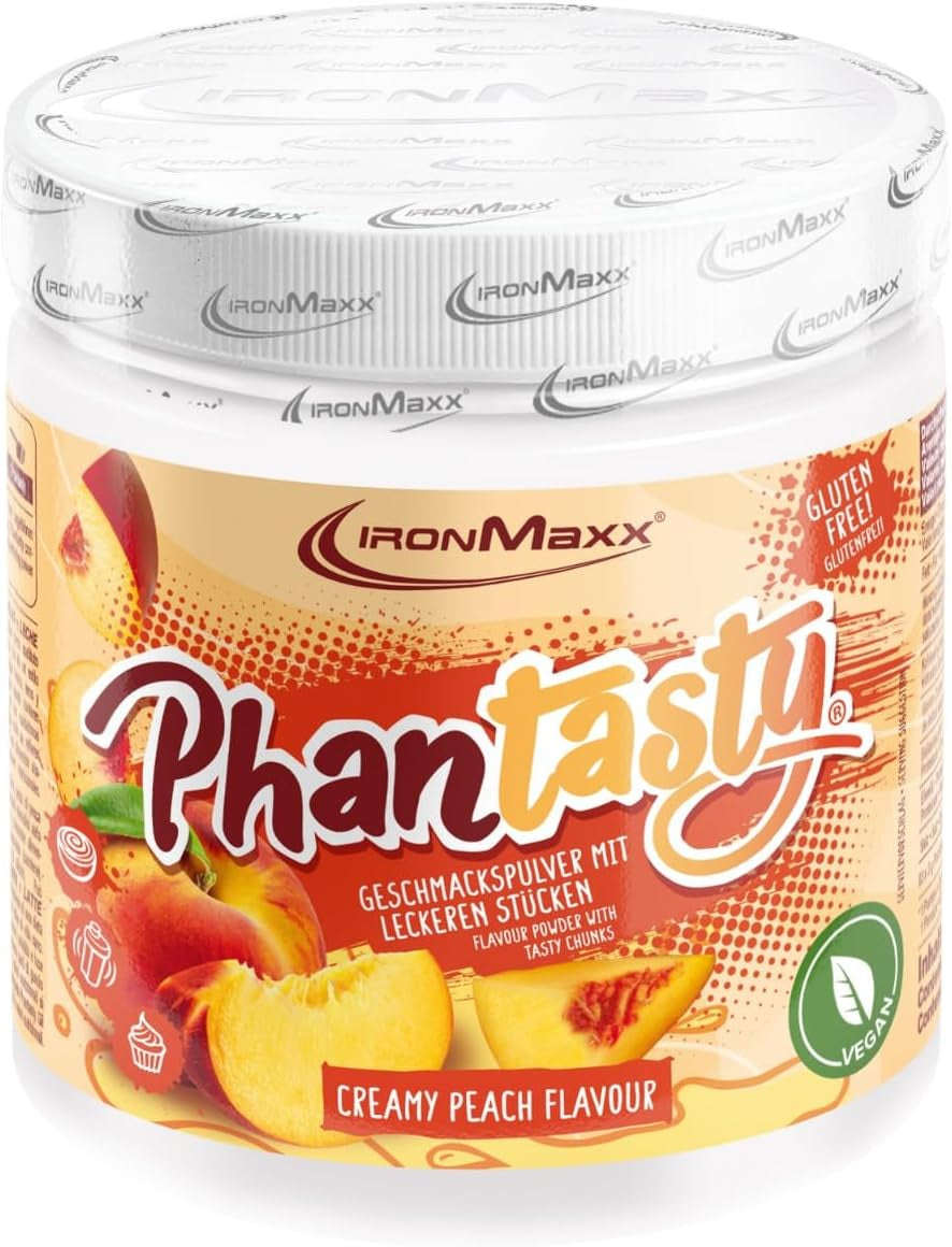 Ironmaxx Phantasty - Creamy Peach 250G Dose | Veganes Geschmackspulver Mit Echten Frucht- Oder Nussstückchen | Perfekter Zuckerersatz Indulcitori Naty Shop 250 G (1Er Pack) Creamy Peach