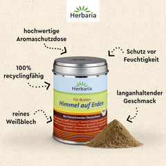 Herbaria Himmel auf Erden bio 100g M-Dose – fertiges Bio-Gewürzsalz für Rind-, Kalb- und Schweinefleisch als Braten oder Kurzgebratenes – in nachhaltiger Aromaschutz-Dose