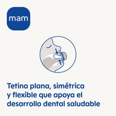 Suzetă MAM pentru nou-născuți, 0-2 luni, cu tetină simetrică, plată și flexibilă, din silicon moale, ușor de utilizat, cu cutie autosterilizabilă, Originală, neutră mată, 2 bucăți
