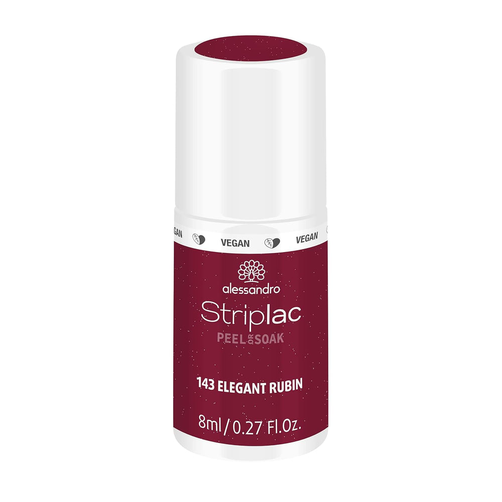 UV lak na nehty alessandro Striplac Elegant Ruby - Jemný a dlouhotrvající - Snadné odstranění díky odlupovací technologii - Veganský a bez krutosti - 8 ml
