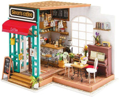Robotime DG109 Rolife Simon's Cafe Casă de păpuși în miniatură din placaj și plastic, dimensiuni: 23 X 19 X 19 cm, 203 piese Casute de papusi Naty Shop Multicolor