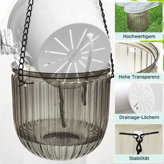 Sada 2 samozavlažovacích závěsných květináčů, 16,5 cm vnitřní závěsný květináč se 3 háčky a drenážními otvory pro vnitřní a venkovní použití, dekorace na strop, balkon a stěnu (šedá)