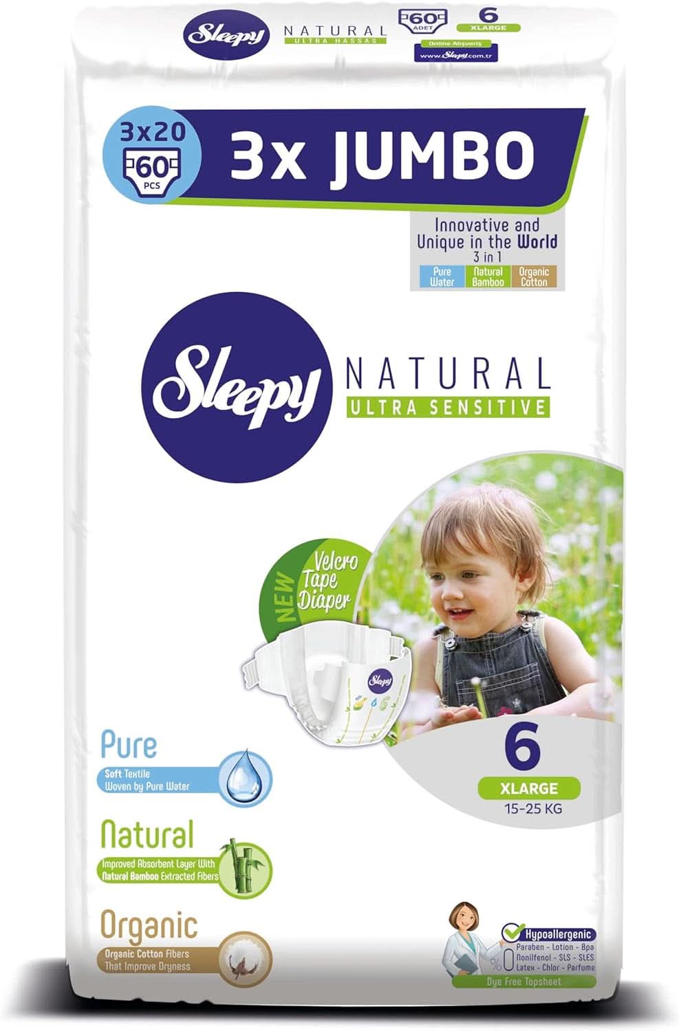 SOHO, Scutece pentru copii, fabricate din bumbac organic și extract de bambus, confort și senzatie de uscat Mama si Copilul Naty Shop 6 (60 buc)