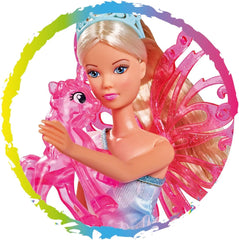 Simba 105733587 - Steffi Love Unicorn Fairy, Ankleidepuppe als Fee with abnehmbaren Flügeln, with Einhorn, 29cm Puppe trägt EIN Bezauberndes Pastell Glitzerkleid, ab 3 Jahren