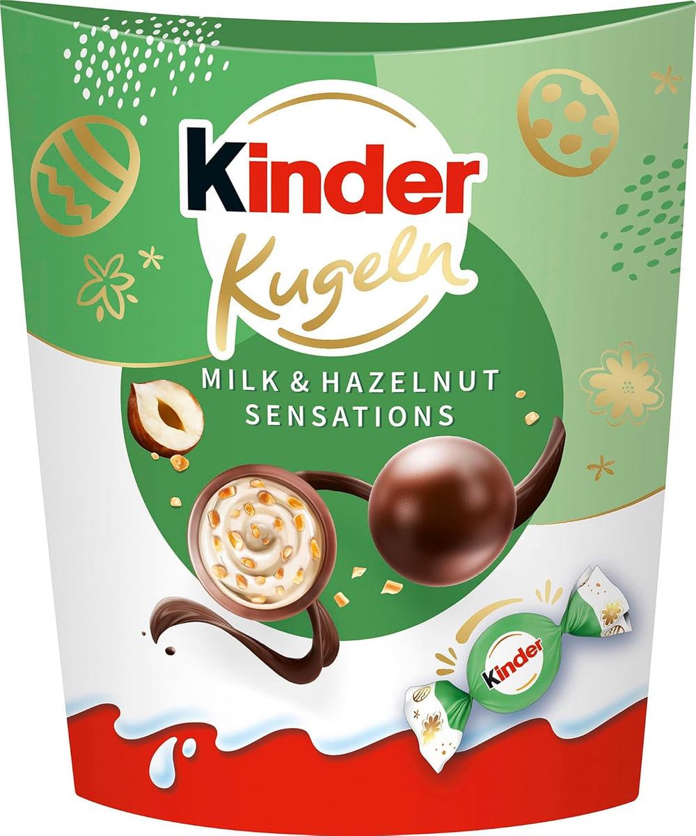 Kinder Milk & Hazelnut Sensations koule 90g - Kuličky z mléčné čokolády se smetanovou mléčnou náplní a kousky lískových oříšků - Velikonoční čokoláda, velikonoční cukroví - Velikonoční dárek a suvenýr