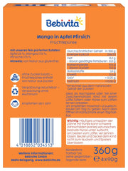 Mačkatelné sáčky Mango Apple Peach – 16 balení (4 balení, 4 x 90 g každý), bez přidaného cukru, bez lepku, ideální pro balené svačiny a na cesty