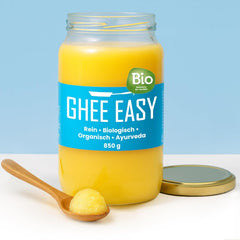 Ghee Easy 850g Ghee Bio von Grasgefütterten Kühen - Ghí máslo bez Zusatzstoffe - Zertifiziert Organisch & Biologisch - Hochreines Ayurveda Ghí bez laktózy a lepku - 100% Europäisch