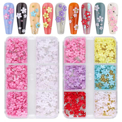 Kalolary Flori Nail Art Talismani, Flori Acrilice 3D pentru Unghii Ornamente Florale cu Cinci Petale Pietre Prețioase pentru Unghii Strasuri pentru Unghii Mărgele Metalice Mixte pentru Design Nail Art DIY Confecționarea Bijuteriilor (2 Cutii)