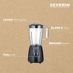 SEVERIN Standmixer Mit 1,5 L Mixbehälter Aus Tritan, Mixer Mit 2 Stufen Und Pulse-Funktion, Leistungsstarker Küchenmixer Mit Edelstahlmesser, 600 W, Schwarz, SM 3707 Kitchen Naty Shop