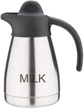 Cană de lapte vidată Olympia cu capac cu filet, 500 ml/17 oz, oțel inoxidabil cu capac negru, imprimeu cu lapte pe lateral, stații de bufet pentru ceai și cafea, CL371