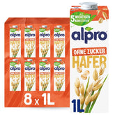 Alpro Haferdrink ohne Zucker – Milchalternative auf Haferbasis – Vegan und Lactosefrei – Bohaté na balastní látky, vápník a vitamíny – 8 x 1 l