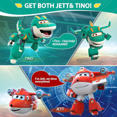 Super Wings 5" transformující postavy 2-balení Transformující přeplňovaný Jett + Tino Transformer Hračka pro chlapce a dívky Věk 3+ Červené akční figurky Naty Shop