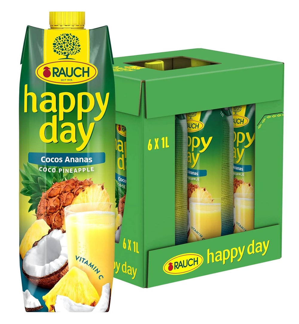Rauch Happy Day Kokos-ananas | Výlet do Karibiku | Ananasová ovocná šťáva a kokosová voda | 6 x 1 litr, Tetra Prisma Nealkoholické nápoje Naty Shop