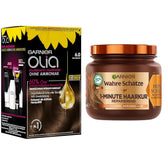 Garnier Olia Hair Colour 6.0 Light Brown + True Treasures Repair Treatment (340ml) pentru păr deteriorat - colorare fără amoniac, uleiuri naturale, acoperire păr gri, miere și ceară de albine, mai puțină rupere a părului Vopsea pentru par Naty Shop Culoarea părului + tratament reparator