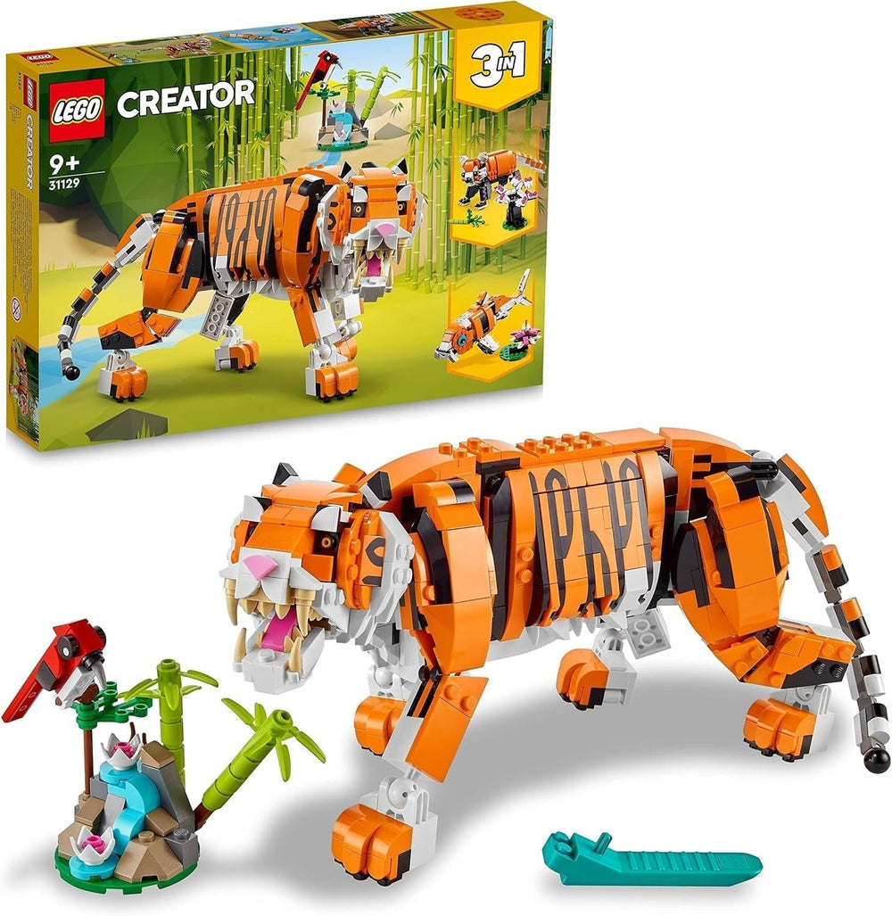 LEGO 31129 Creator Majestátní tygr, Panda nebo Ryba 3 v 1 Sada figurek pro děti Hračka pro kluky a dívky Stavebnice zvířat Stavebnice Besuche den LEGO-Store Single