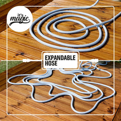 Furtun de grădină Magic Blue, extensibil, de 10 metri, rezistent la noduri și răsucire, cu sac și duză de pulverizare