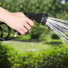 Furtun spiralat Relaxdays, extensibil până la 10 m, furtun flexibil de grădină cu pulverizator de apă, 7 modele de pulverizare, negru