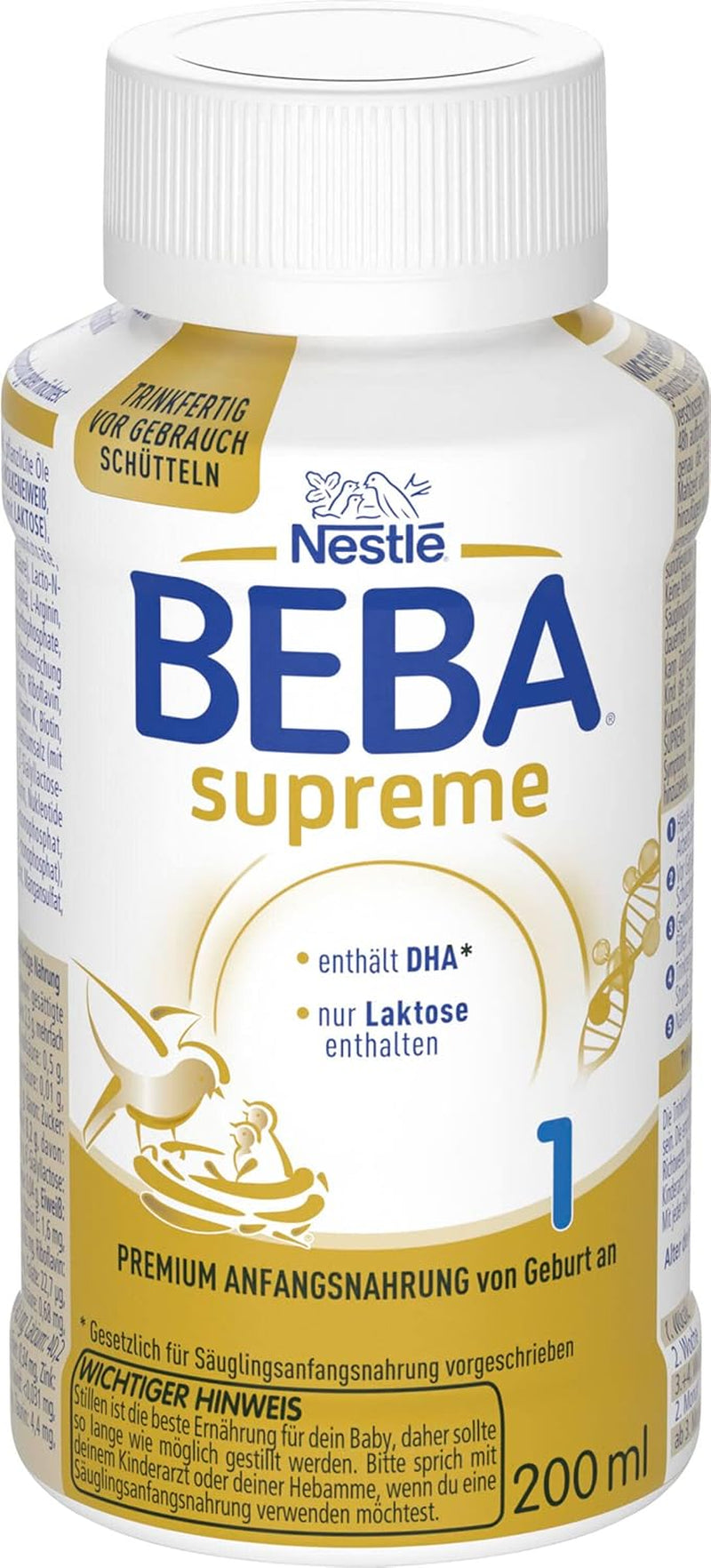 BEBA Nestlé BEBA SUPREME 1 Kojenecká výživa: Lahvičky k pití s Omega 3, 1 balení (1 x 200 ml)
