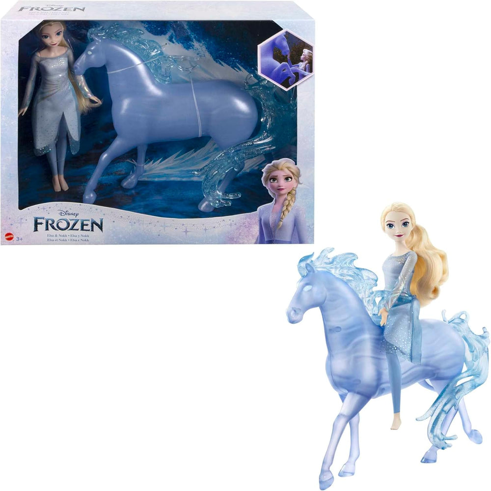 Mattel DISNEY Frozen Elsa și Nokk - Păpușă Elsa articulată, Figurină de apă Majestic Nokk, Inspirată de al doilea film, pentru copii cu vârsta de 3 ani și peste, HLW58