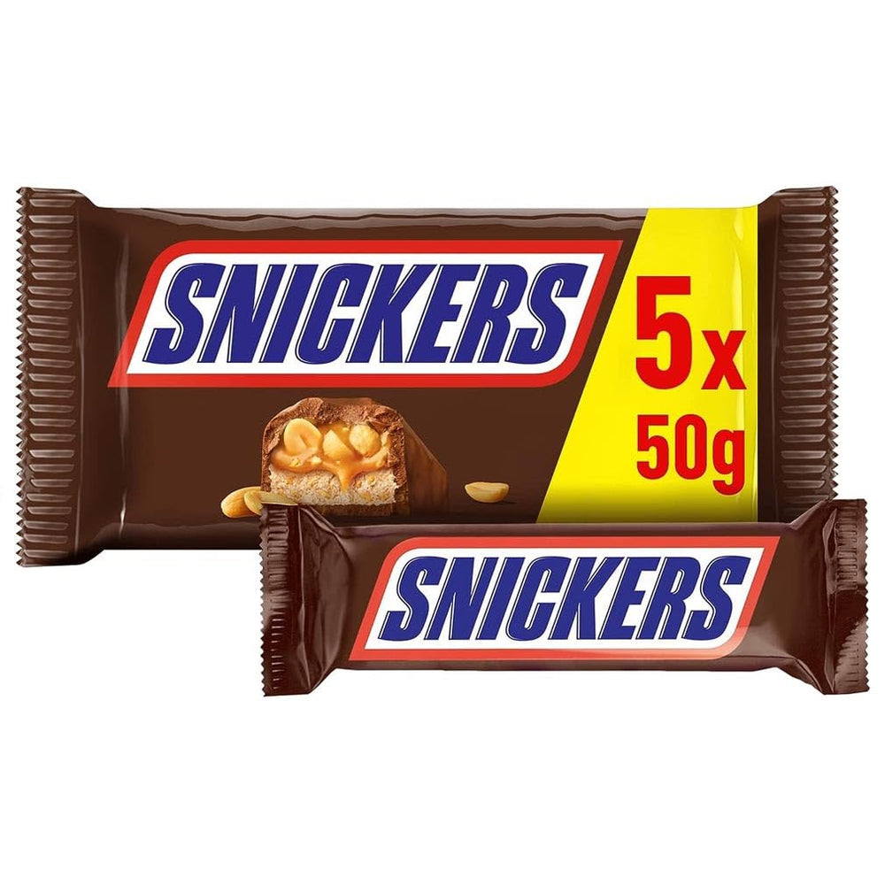 Snickers Čokoládová tyčinka Arašídový karamel 5 tyčinek | Fotbalová svačina | (1 x 5 x 50 g)
