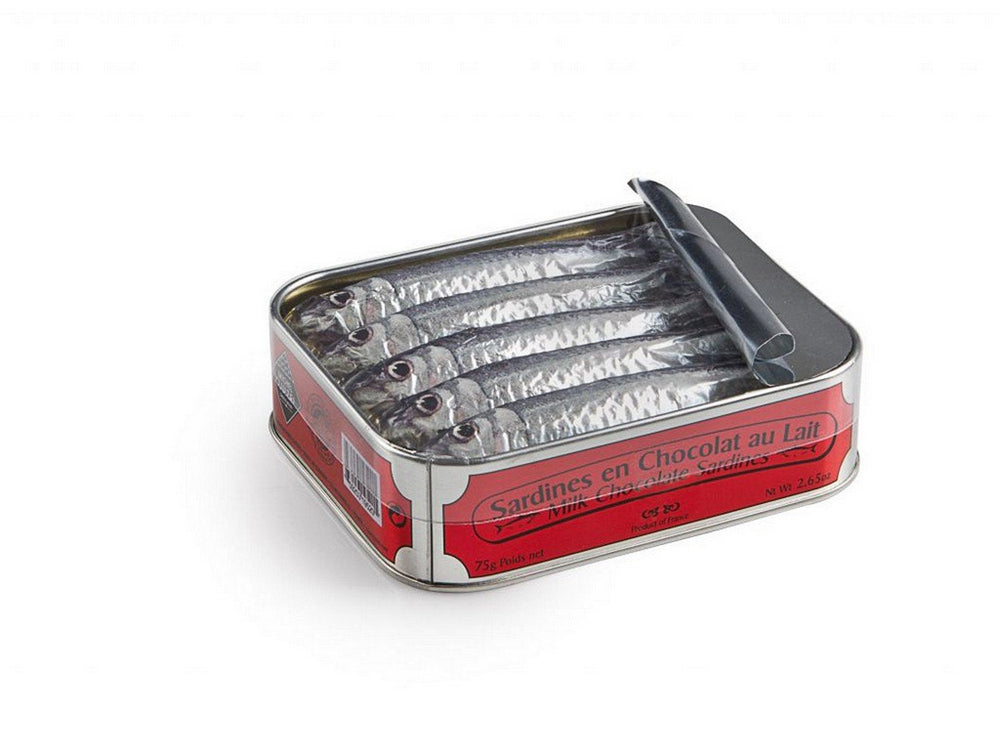 Sardine de ciocolată - la conservă - cinci peștișori de ciocolată | Cadou amuzant de ciocolată | Peștișori de ciocolată | Figurine de pește | Fără alcool