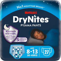 Super absorpční noční vlhčící pleny Huggies DryNites pro chlapce 8-13 let (30-48 kg) 27 (počet 3 x 9) kalhotkové plenky