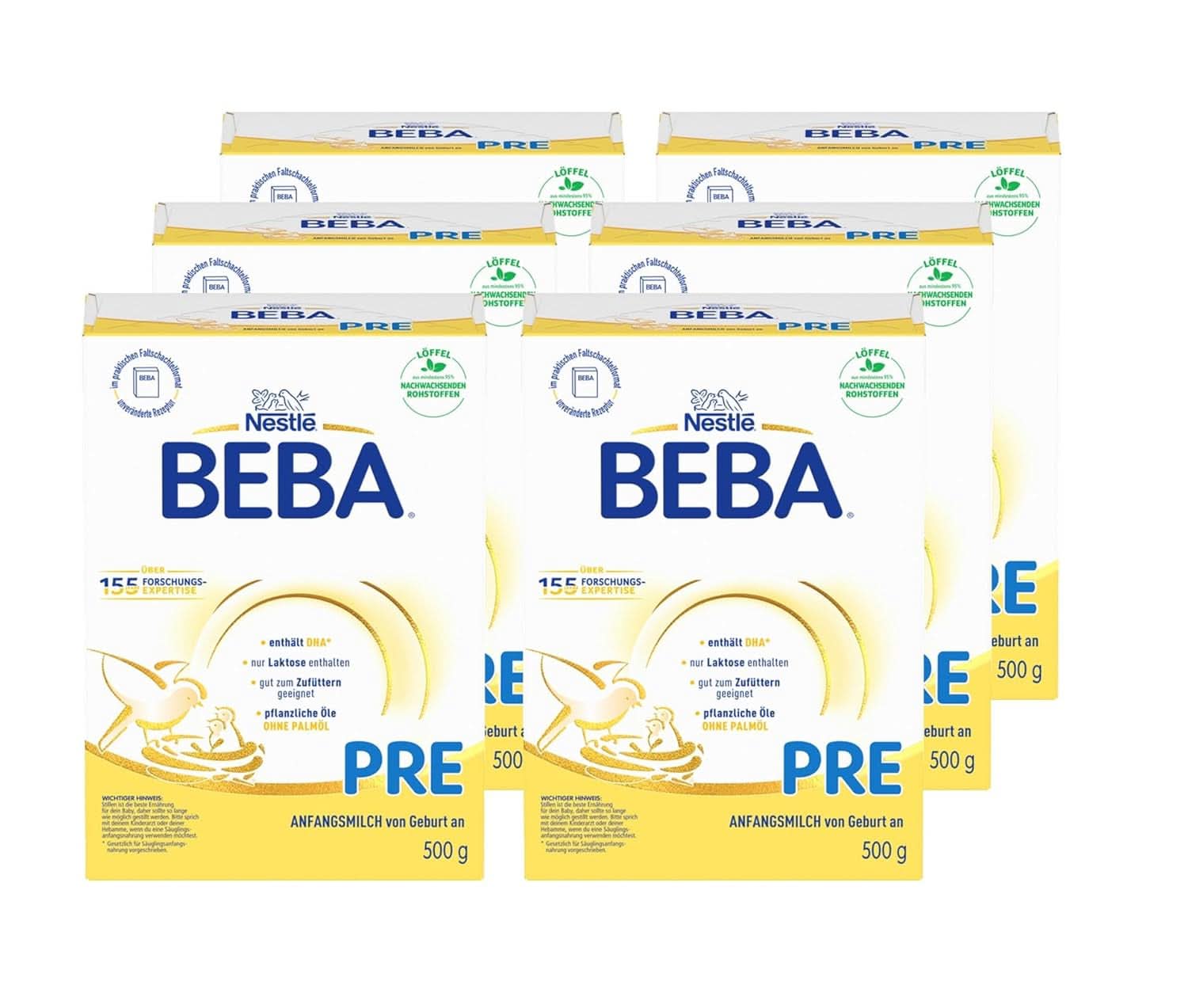 BEBA PRE Lapte inițial de la naștere, hrană pentru copii cu DHA, doar lactoză, fără ulei de palmier, pachet 3 (3 x 800 g) Naty Shop PRE, set 6 x 500 grame 6 x 500 grame