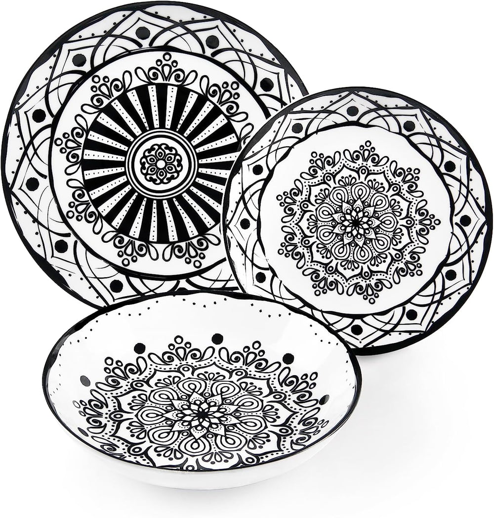 Excelsa Boheme Noir Teller-Set, 18-teilig, Porzellan, Schwarz