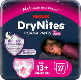 Scutece de noapte Huggies Drynites pentru fete de la 13 la cca 17 ani (48-60 kg), 27 bucati (3X9), pachet lunar Mama si Copilul Naty Shop