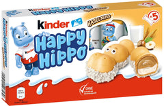 Kinder Happy Hippo Lískový ořech - Speciální křupavé oplatky s mlékem a lískooříškovým krémem - Karnevalové a Mardi Gras sladkosti - 1 balení obsahující 5 jednotlivých tyčinek po 20,7 g