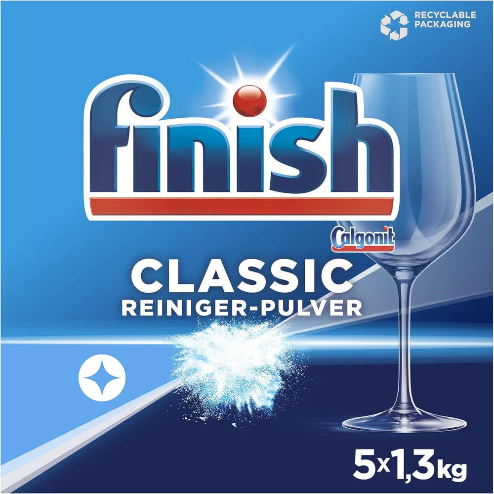 Finish Classic práškový mycí prostředek - bezfosfátový mycí prostředek do myčky nádobí - 6,5 kg velké balení (5 x 1,3 kg) Naty Shop kuchyňské čisticí prostředky