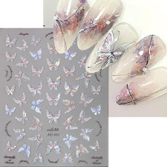 Glänzend Aurora Shell Schmetterling Nagelsticker Selbstklebend,Erleichterung Schmetterlinge Nail Sticker Rosa Laser Schmetterling Nagelaufkleber Für Frauen Nageldesign Zubehör Nagel Zubehör Nail Art