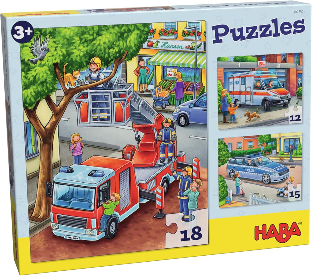 Hasičské puzzle HABA – 3dílná sada pro děti od 3 let Policejní a sanitní kartonové puzzle – podporuje jemnou motoriku a koncentraci – 1302759001 Puzzle Naty Shop Výchozí název