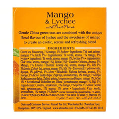 Ahmad Tea - Mango & Lychee - Ceai verde cu mango și litchi - Cu bucăți de fructe - Plicuri de ceai ambalate individual, cu aromă sigilată, cu 2 g de ceai per porție - 20 de pliculețe de ceai cu bandă (pachet cu 2)