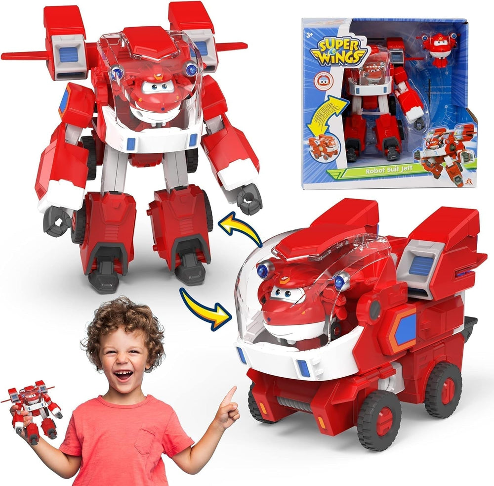 Robot Toys Super Wings - Jett Transformers Autíčka Autíčka Avec Mini Jet Avion Jouets Pour Enfants 3 4 5 Ans, Red Akční figurky Naty Shop Jett A