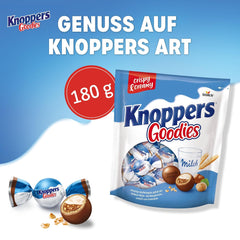Knoppers Goodies Crunchy Minis – 1 x 180g – křupavé oplatkové kuličky plněné kousky lískových oříšků, mlékem a nugátovým krémem, zalité čokoládou