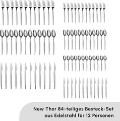 Set de tacâmuri Karaca Thor 84 piese cu cutie, oțel inoxidabil în cutie elegantă Bucatarie Naty Shop