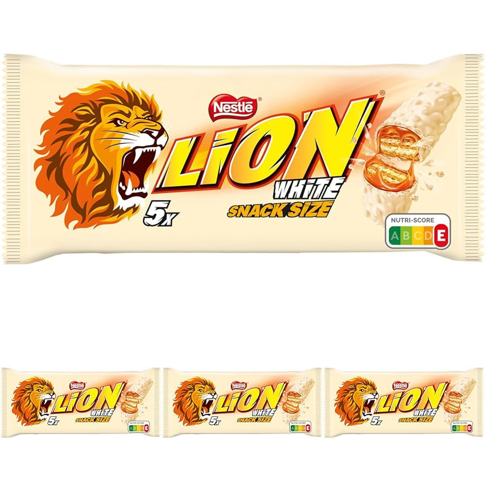 Vícenásobné balení Nestlé LION, čokoládové tyčinky s bílou polevou, lahodná karamelová náplň a křupavá oplatka, velké balení bonbónů, balení po 4 kusech (5 x 30 g každá)