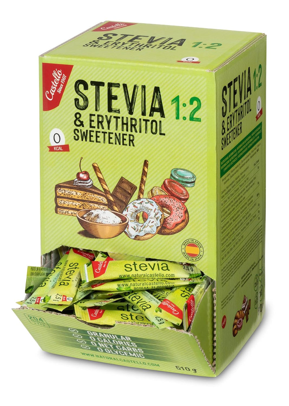 Stévie + Erythritol 1:2 Süßstoff | 204 Myth Bag 2,5 G | 100% Natürlicher Zuckerersatz - 0 Kalorie - 0 Glykämischer Index - Keto Und Paleo - 0 Kohlenhydrate - Kein GVO - Castello od roku 1907-510 G sladidla Naty Shop Výchozí název