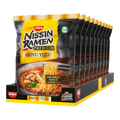 Nissin Ramen Premium - Shoyu Yuzu 10 balení Instantní nudle japonského stylu sušené na vzduchu ochucené sójovou omáčkou Yuzu a sušeným pórkem (10 x 92,7 g)