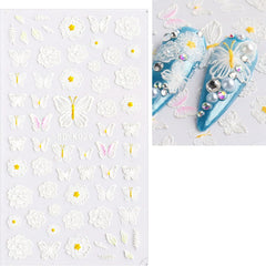 JMEOWIO 3D Nagelsticker Blume Frühlings Nail Art Sticker Selbstklebend Nagelaufkleber 5D Stereoskopisch Sommer Bunter Blumen Dekoration Nageldesign Zubehör 4 Blatt