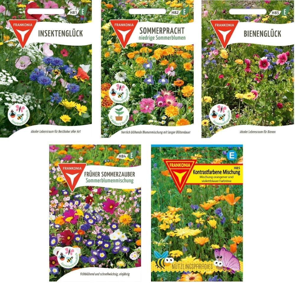 Set de semințe de flori: Pachet pentru insecte benefice / 5 amestecuri diferite de flori / Potrivit pentru insecte precum albine, fluturi și alte insecte benefice, BU01, Multicolor